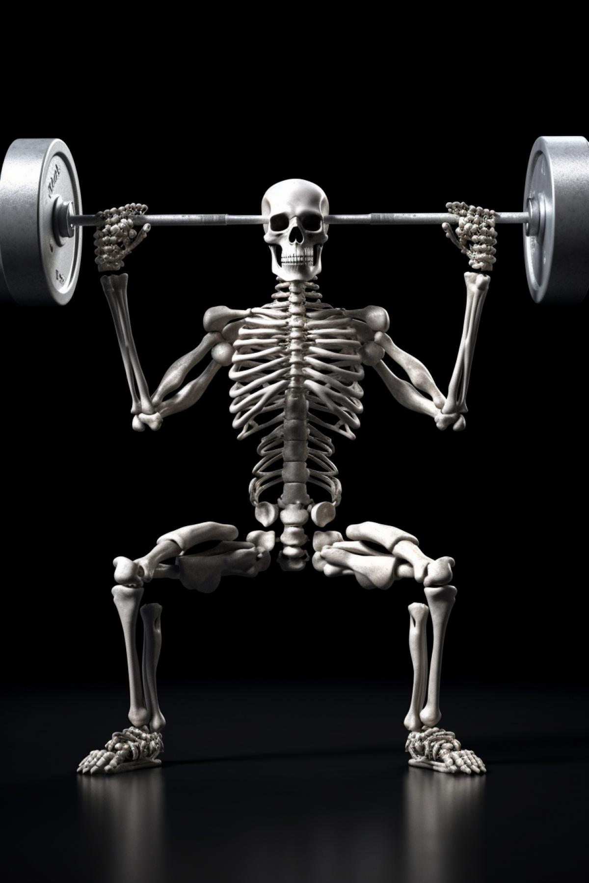 Skeleton bodybuilder doing sports