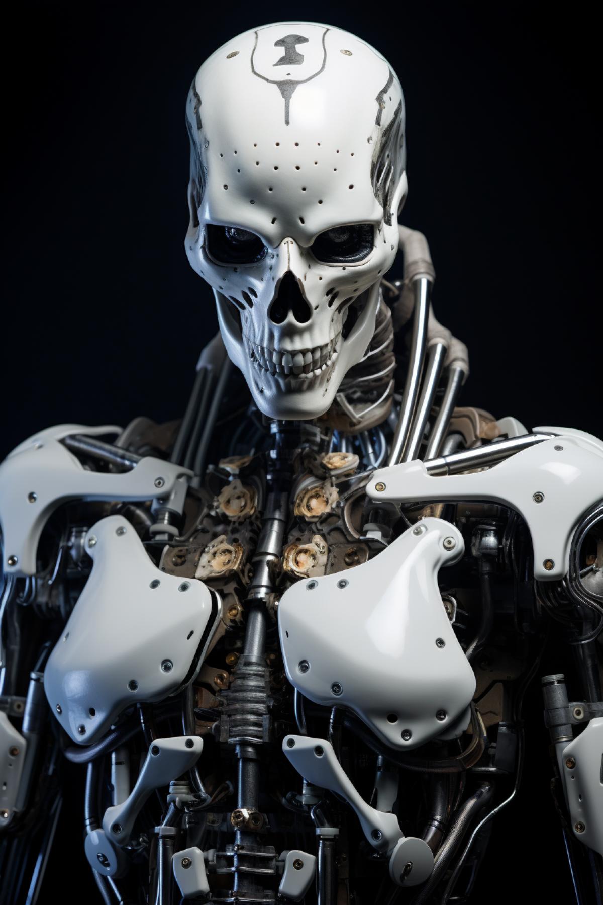 a futuristic cyborg skeleton warrior, full body shot