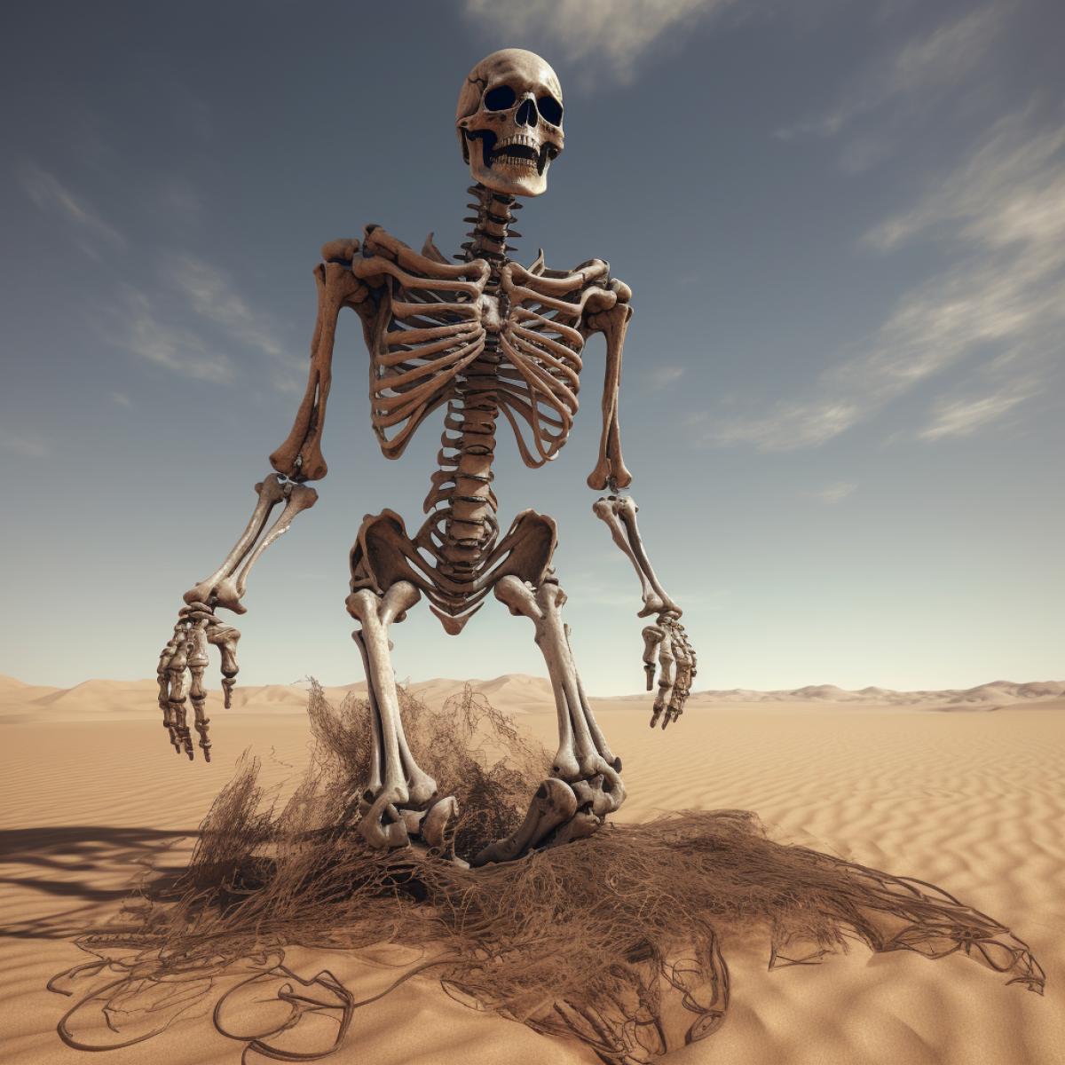 A monster skeleton in a desert land, high detailed, 8k