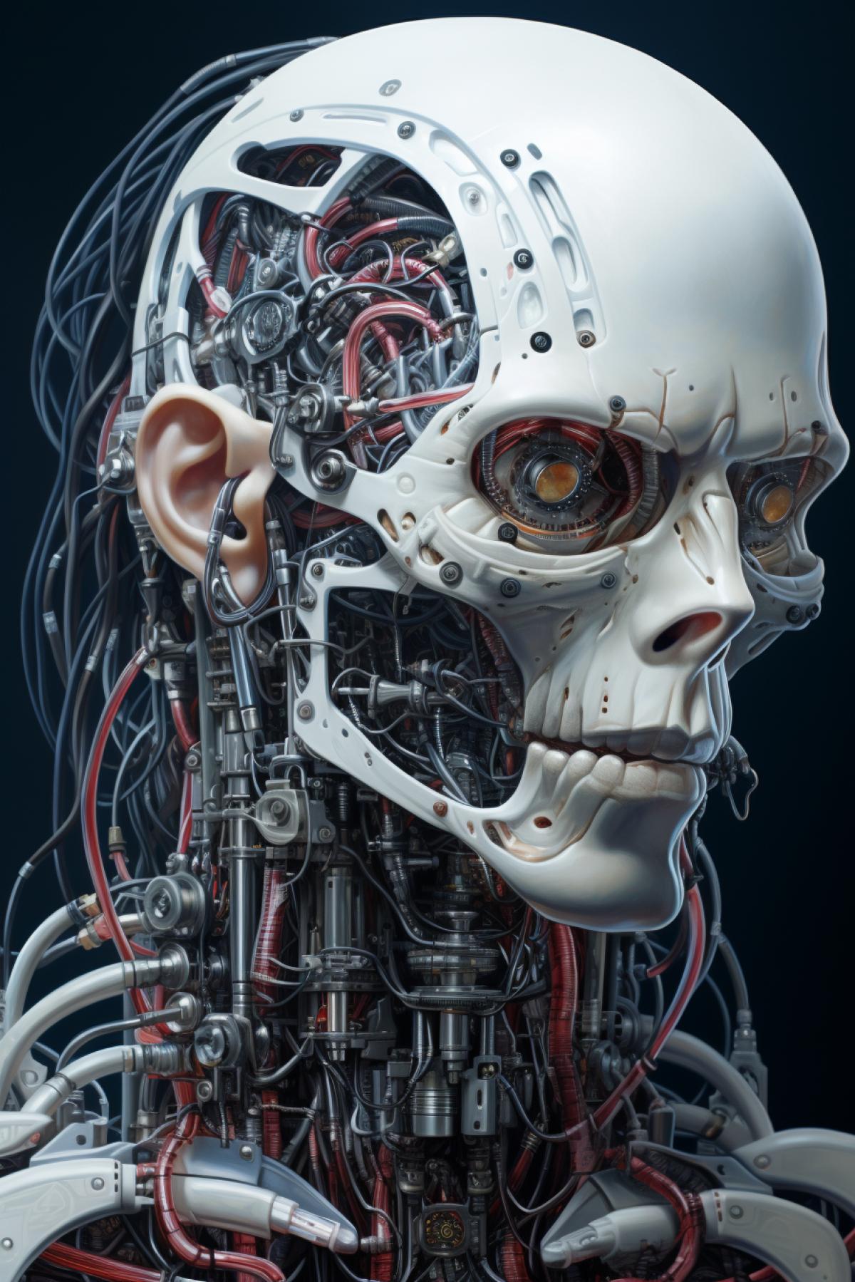 Cyber ​​skeleton, biopunk, high tech future photorealism