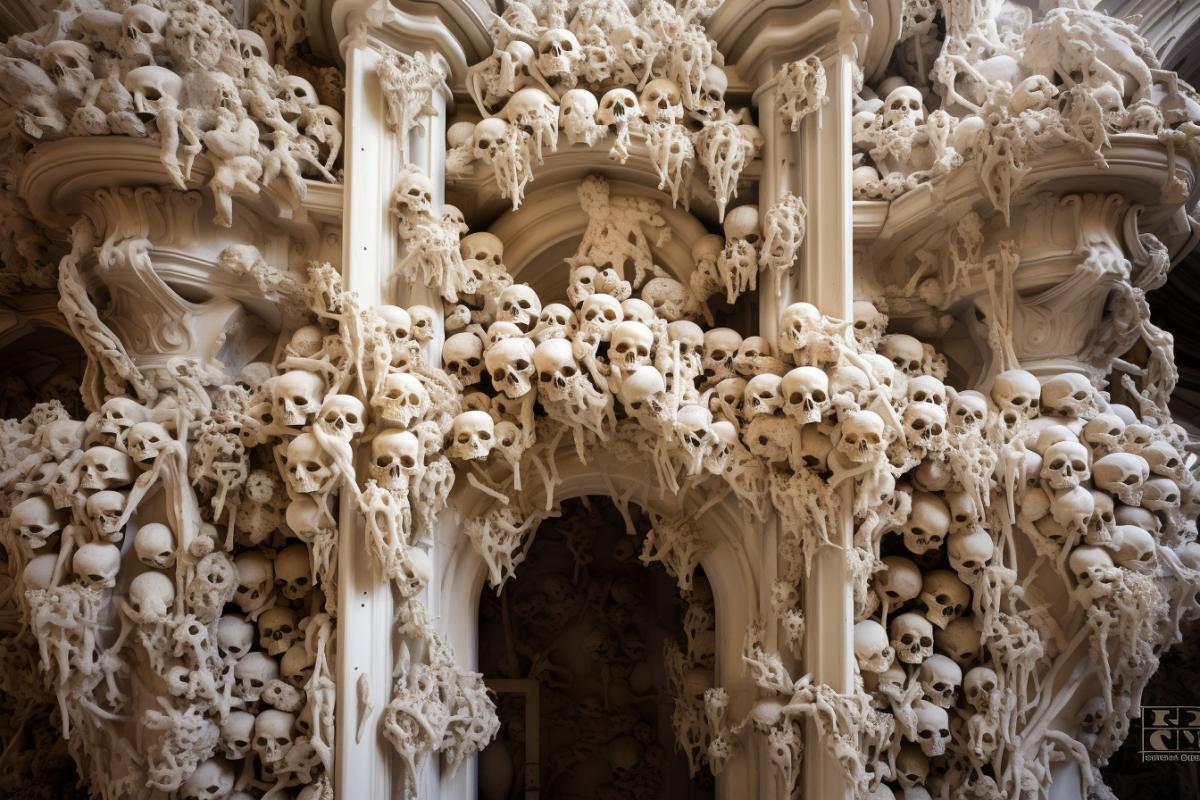 Ossuary in Sedlec, Church of All Saints, Czech Republic, photorealism