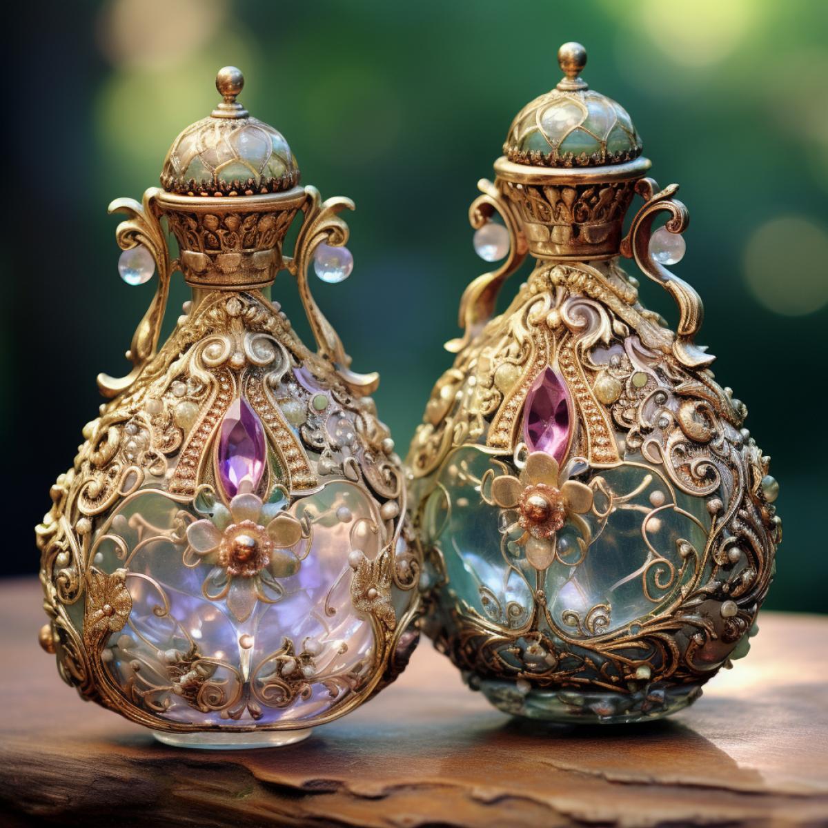 Ornate Victorian Perfume Bottles/ Vintage, Glass, Intricate, Beautiful, Gold Filigree, Elegant, Whimsical/Thomas F. Curtain, Josephine Wall, Erte, Klimpt
