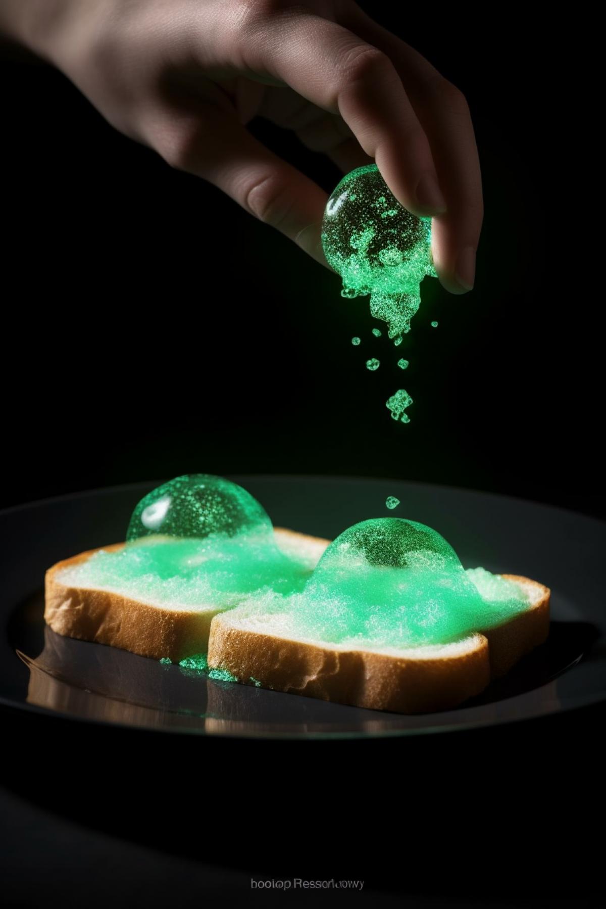 Magic magical mysterious scrambled eggs with gems, green glow