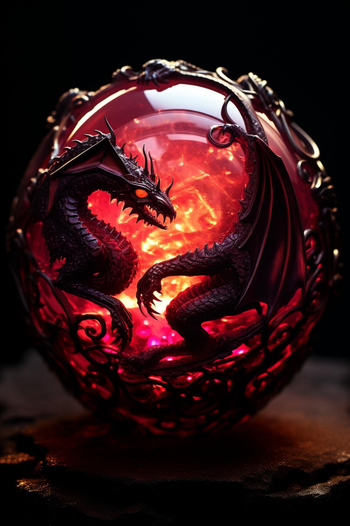 a ruby and diamond dragon orb glowing with magic and crackling energy