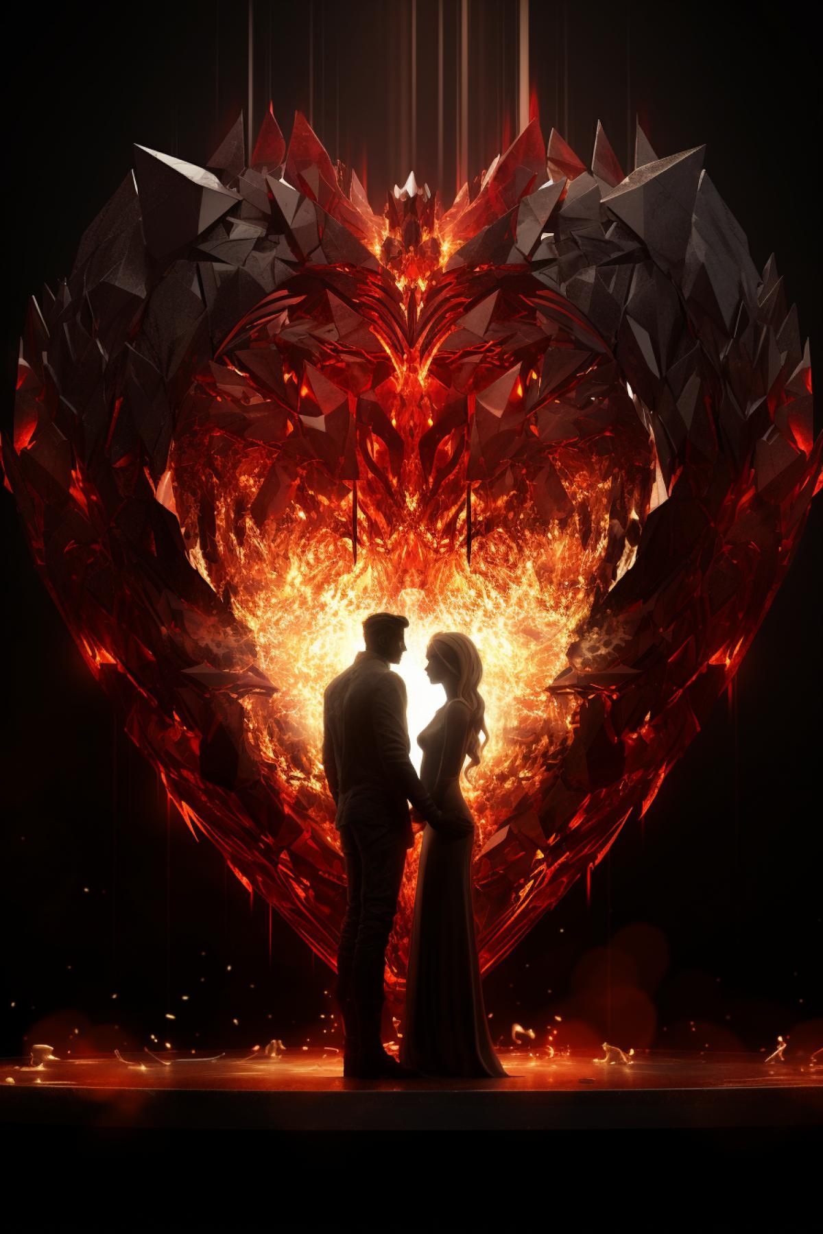 concept art depicting dark love, loved ones no longer with us, intricate art, [diamond, onyx, opal, gold, silver] elements, dark and red background, light clasps, illuminated altar, chiaroscuro, volumetric lighting