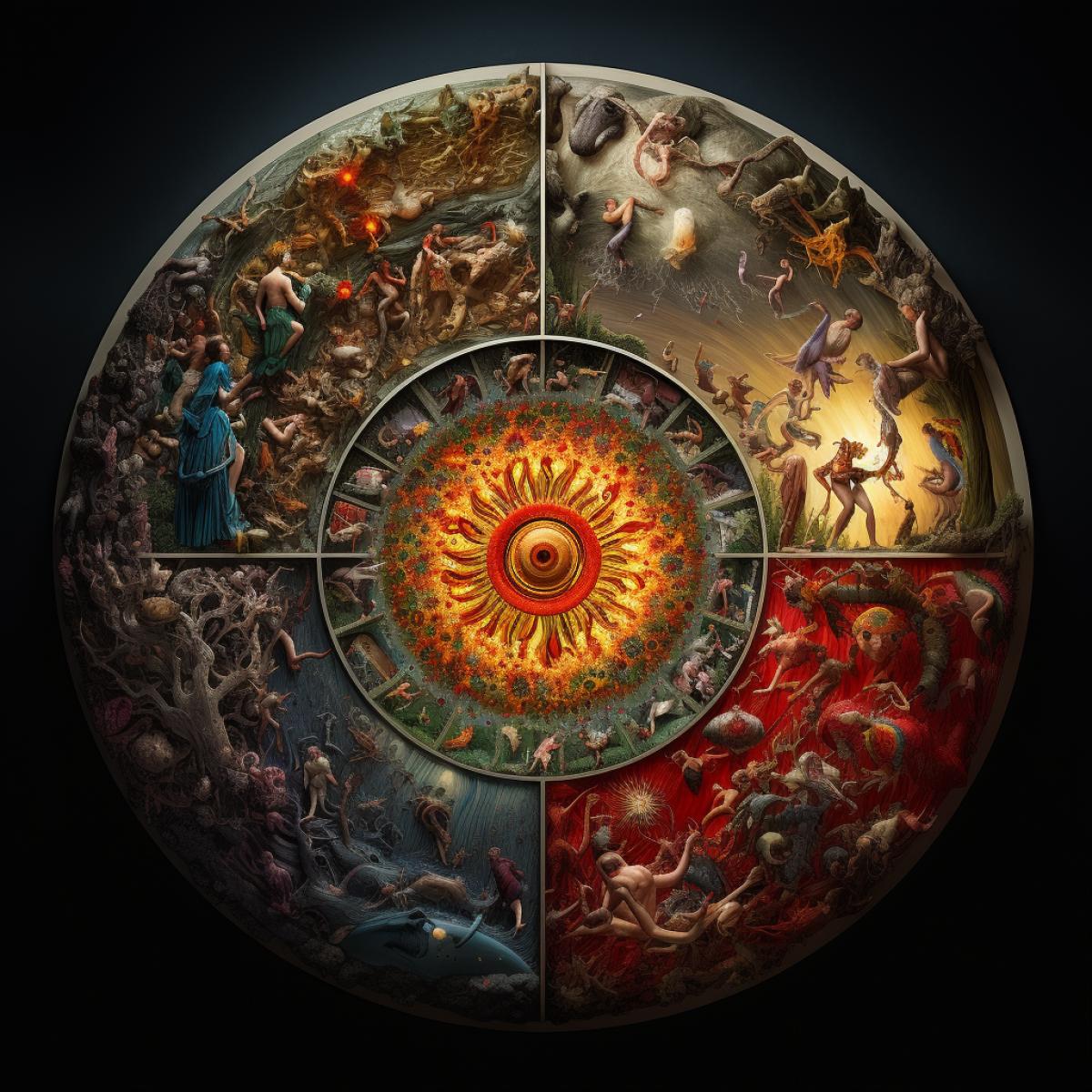 the fusion of life and death in the circle of life, hyper details, rich colors, sharp photo,