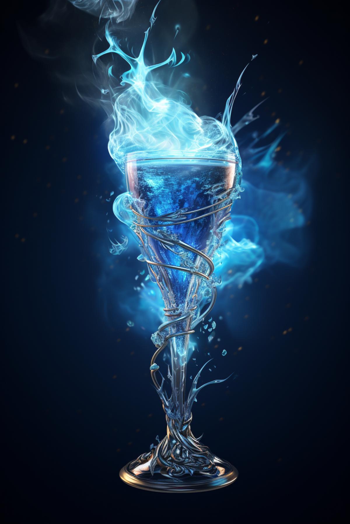 magical mysterious witchs brewrockettail served in a perfectly symmetricalrockettail glass, glowing, swirling, splashing, subli, ethereal, enchanted, dramatic, mist, fog, smoke, hyperdetailed, hyperrealistic, octane render, ultra HD, 8k