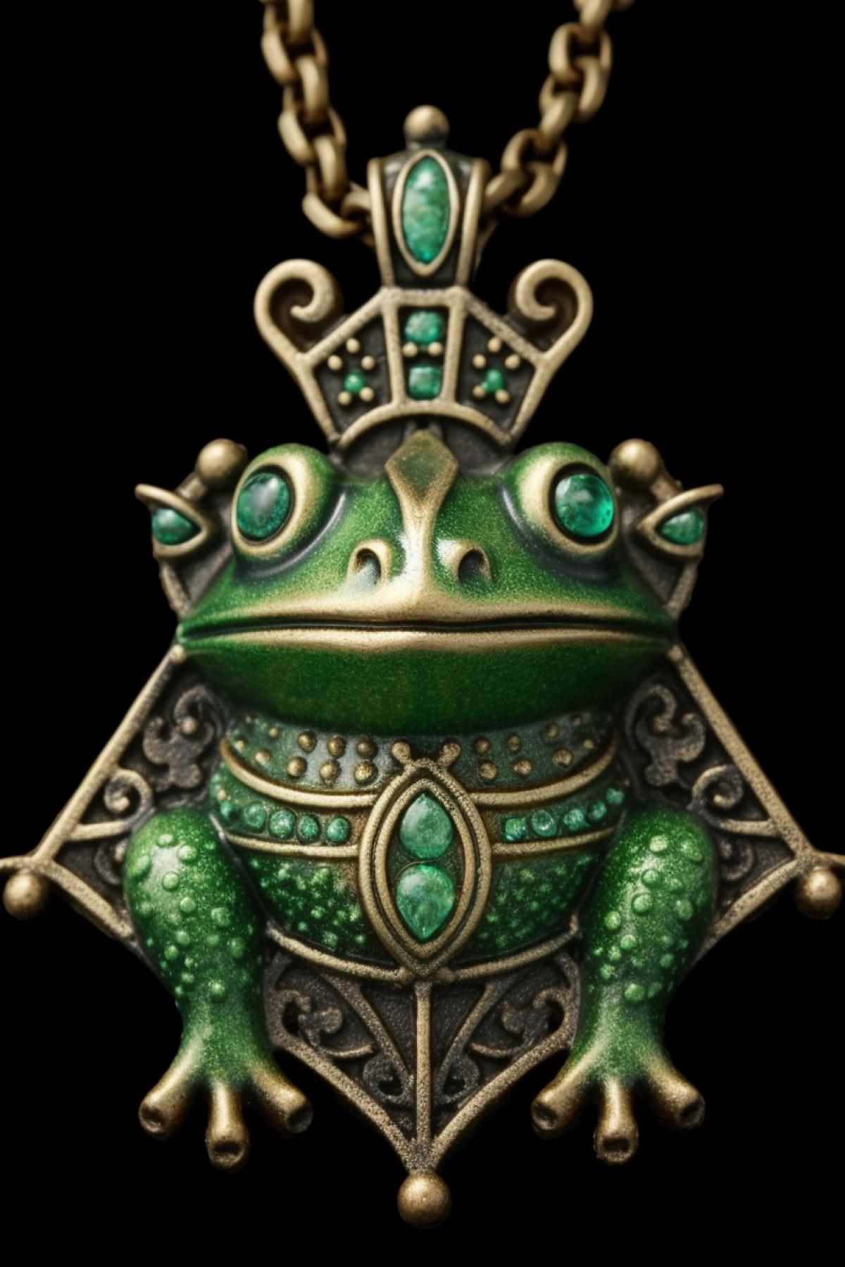 Magic jewelry frog amulet with emeralds and magic