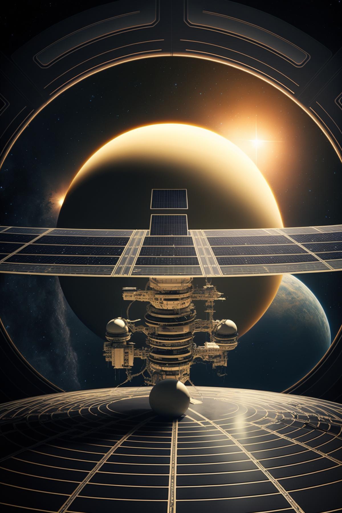 space plantation of solar panels in orbit of saturn