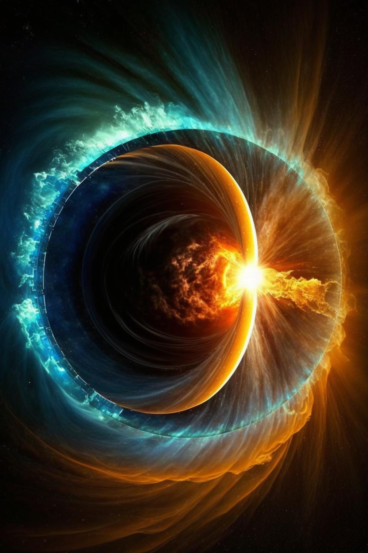 The solar wind blows the solar panels, which are closed in a ring in the orbit of the planet.