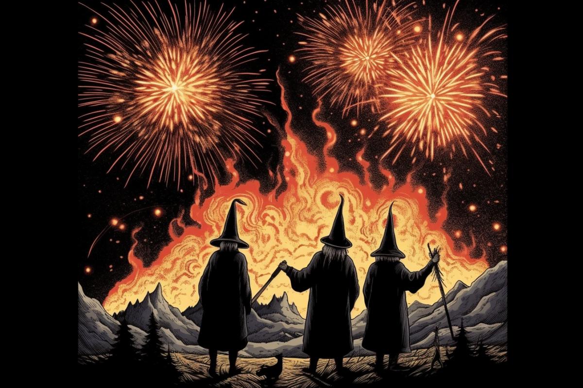 Ominous witch fireworks with sorcerers