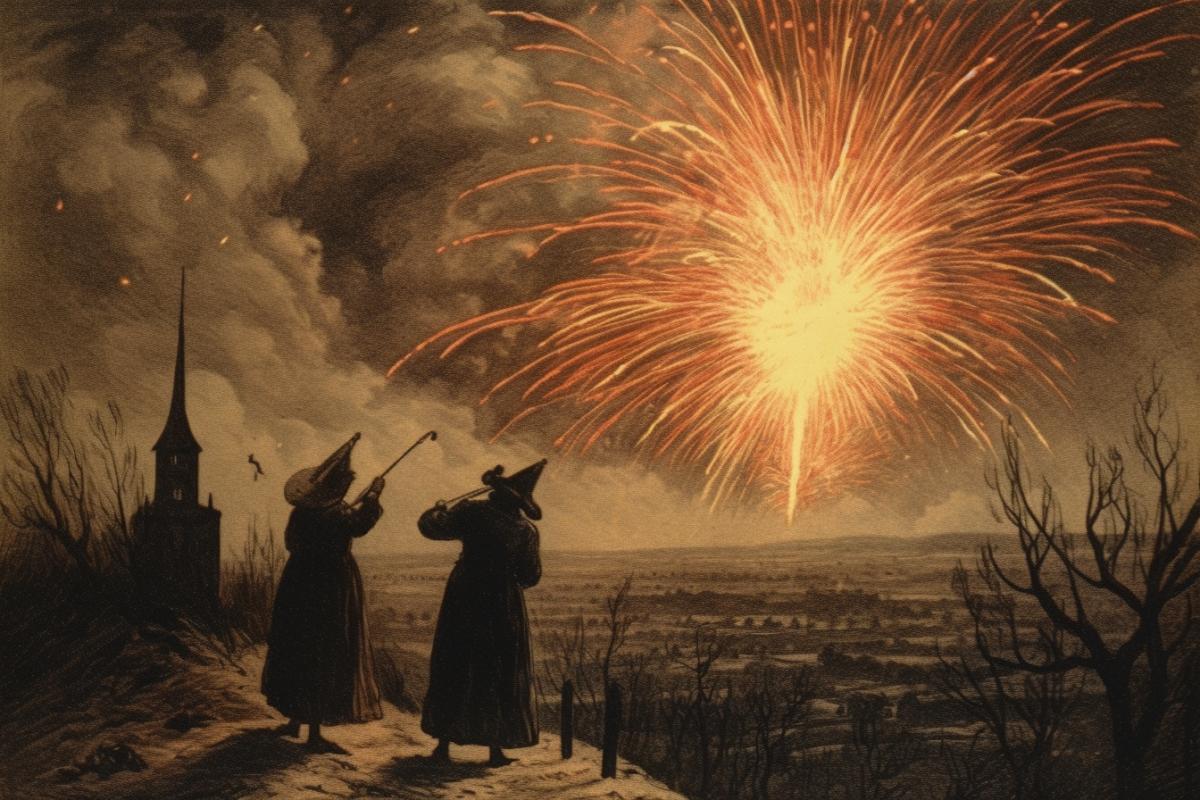 Ominous witch fireworks with sorcerers