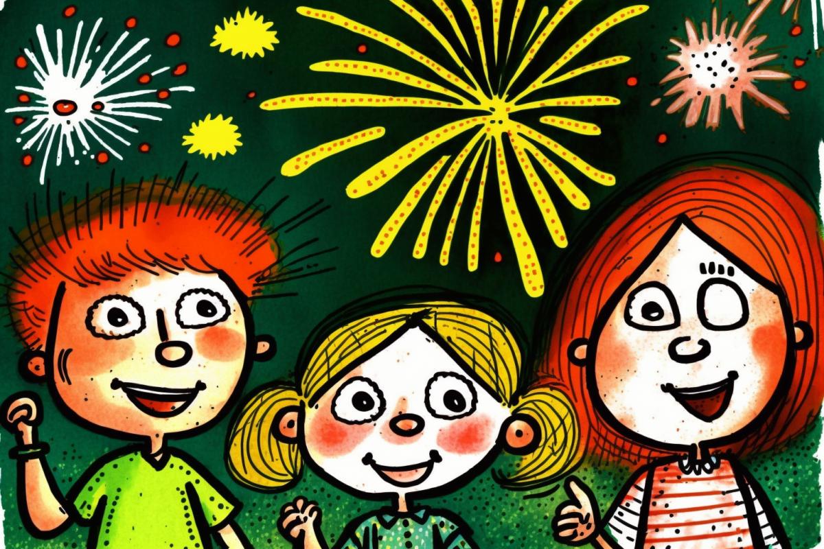 Happy New Year! Fireworks! Childrens drawing