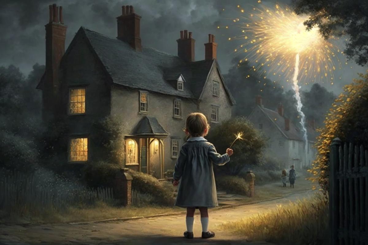 Fireworks, a finger floats through the village