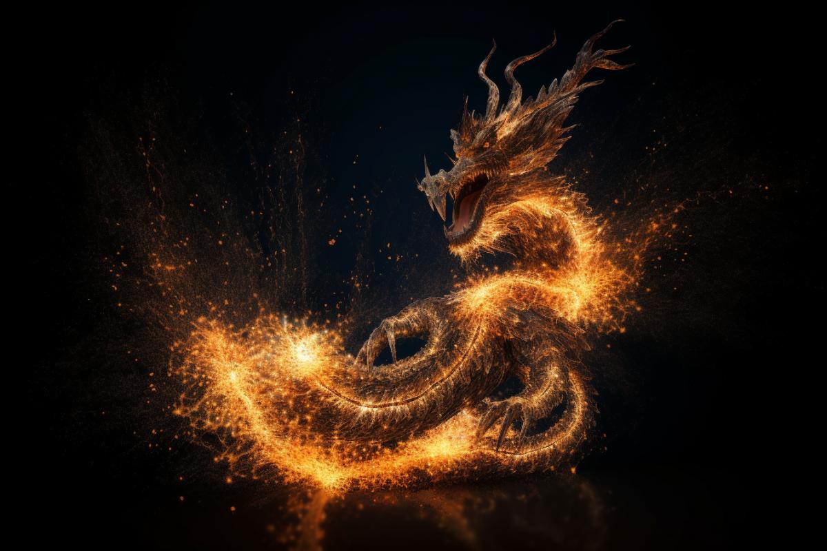 Fireworks in the form of a dragon from sparks