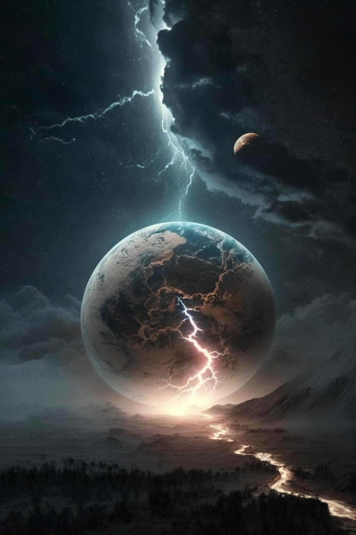 Lightning between earth and moon