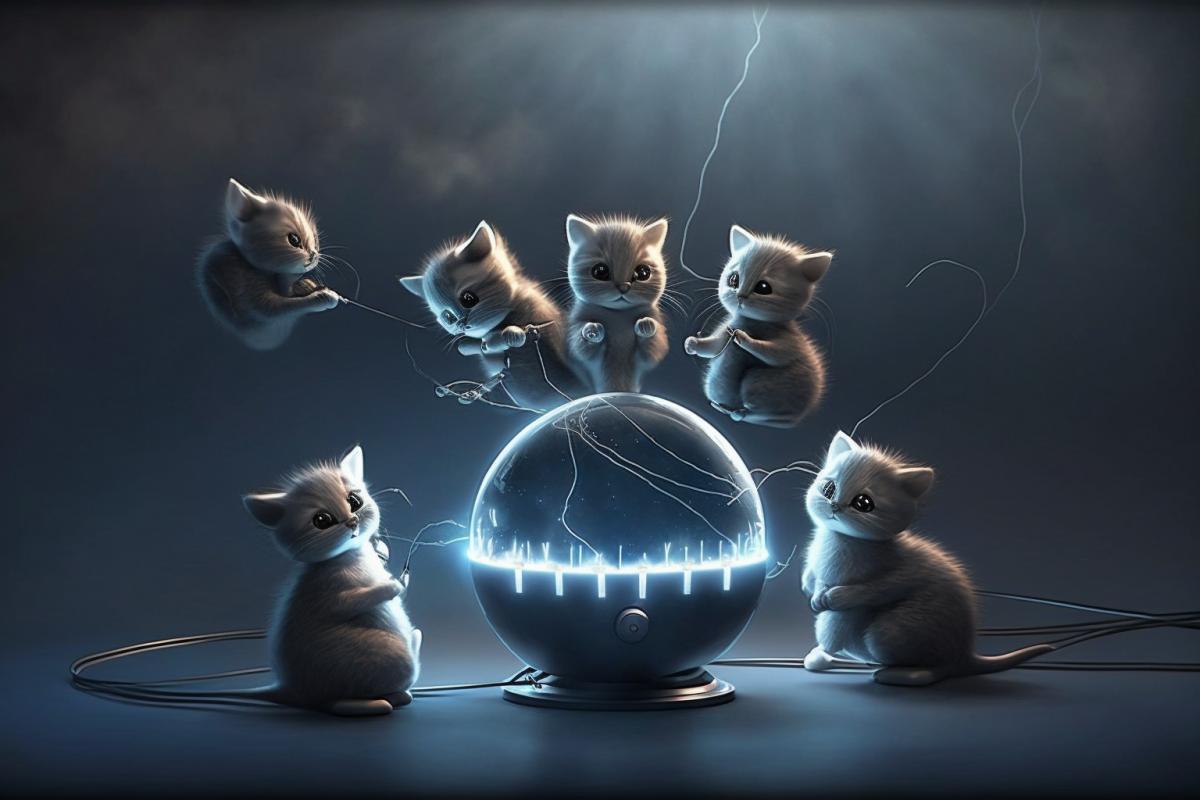 Electric kittens play with an electric ball