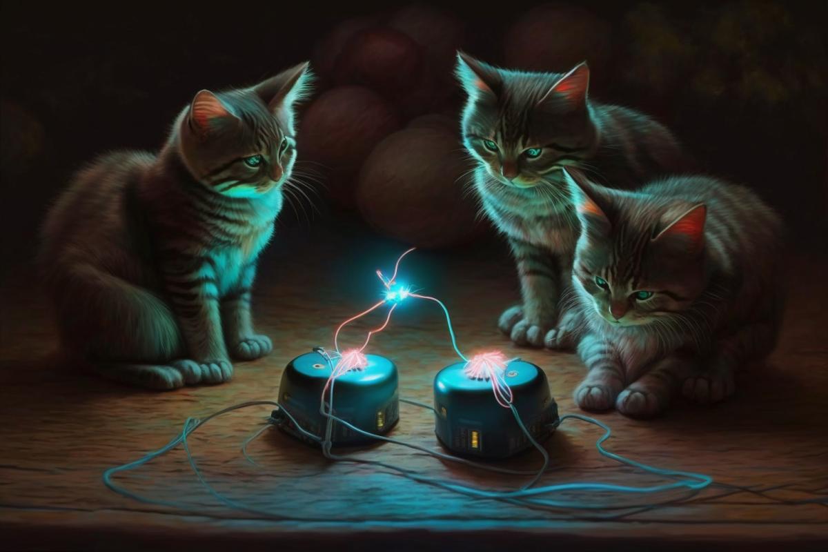 Electric kittens play with an electric ball