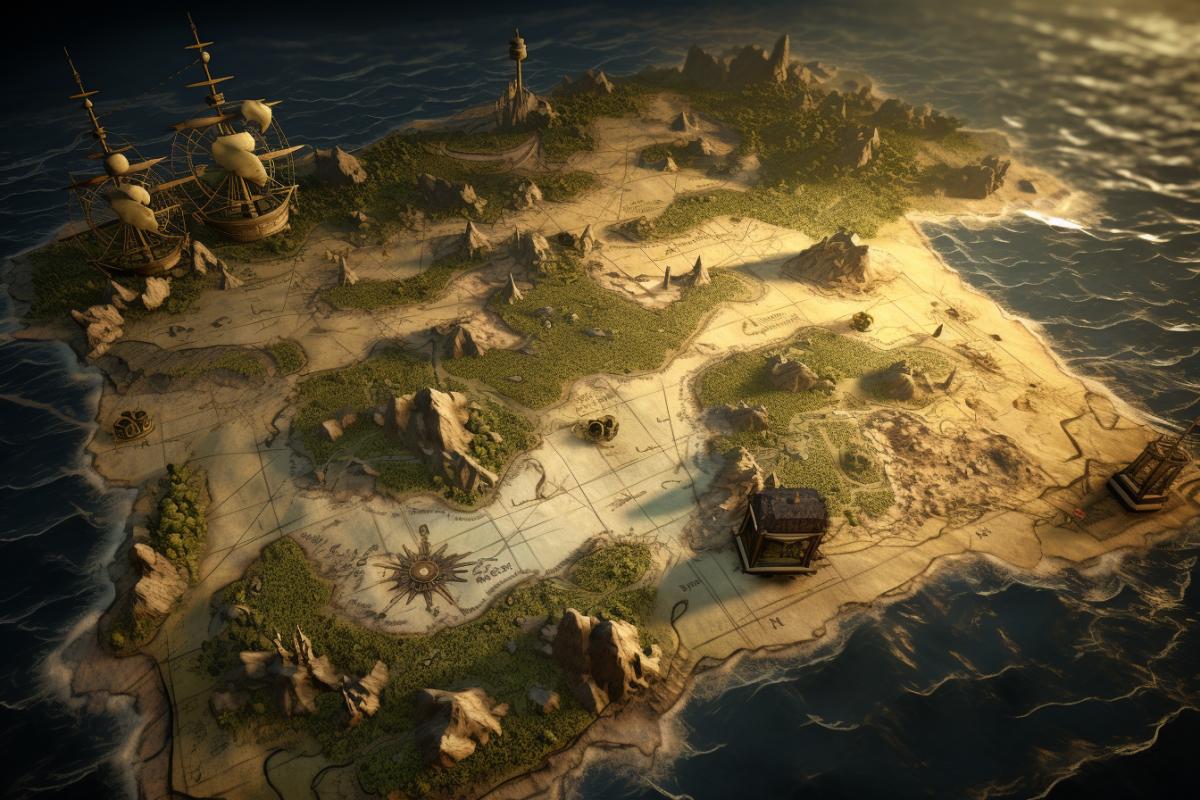 3D Pirate Treasure Map, Navigation, Highest Detail, Terrain Reconstruction, Highest Resolution Quality, Leading Work
