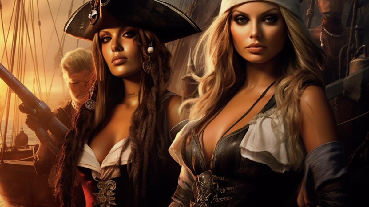 Attractive female pirates with muskets