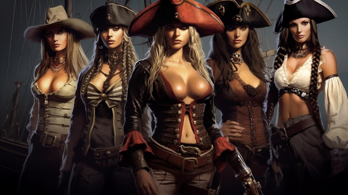 Attractive female pirates with muskets