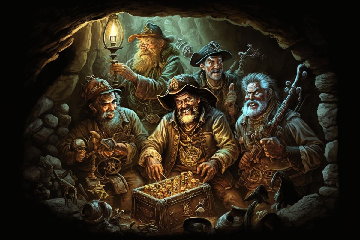 Pirates around the treasure detailed