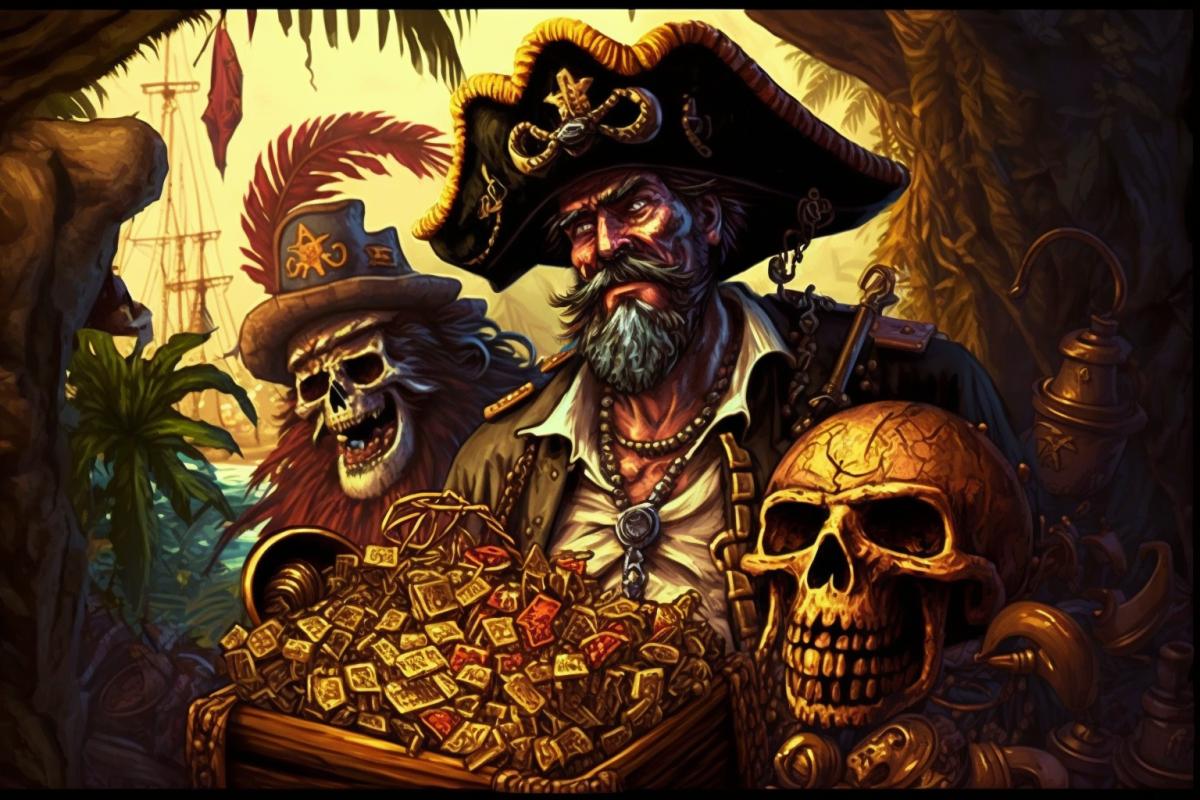 Pirates around the treasure detailed