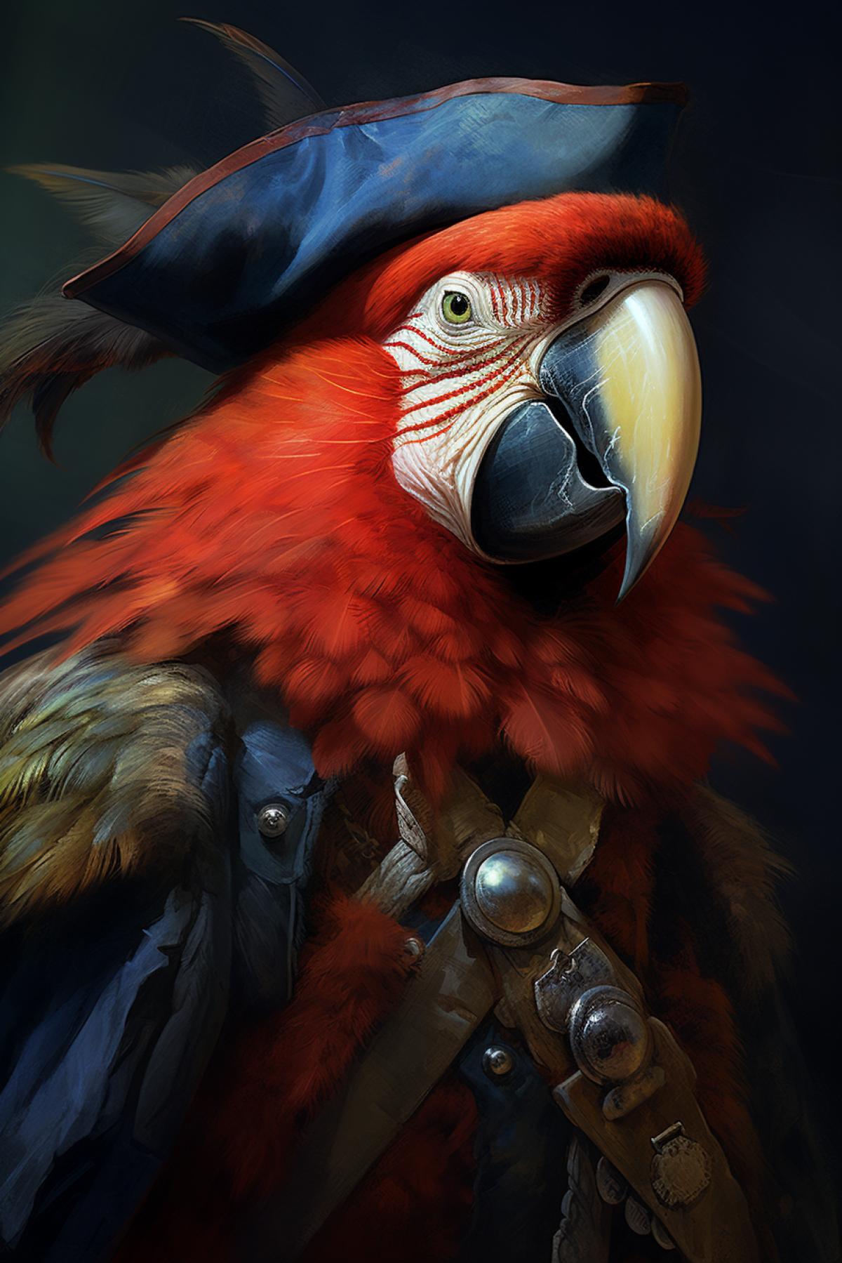 Oil painting of the pirate parrot, uplight