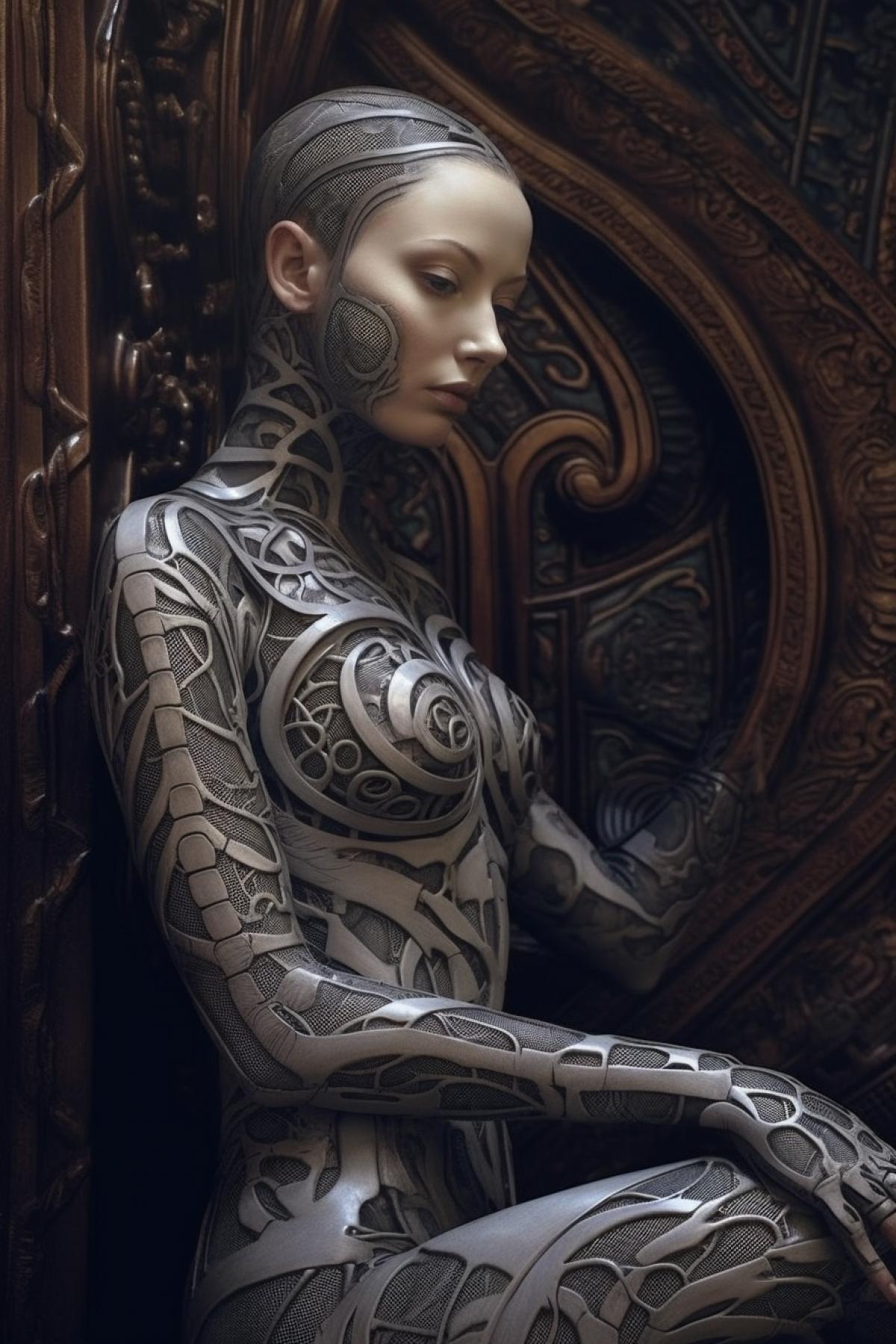 Body art in the style of Gigers paintings