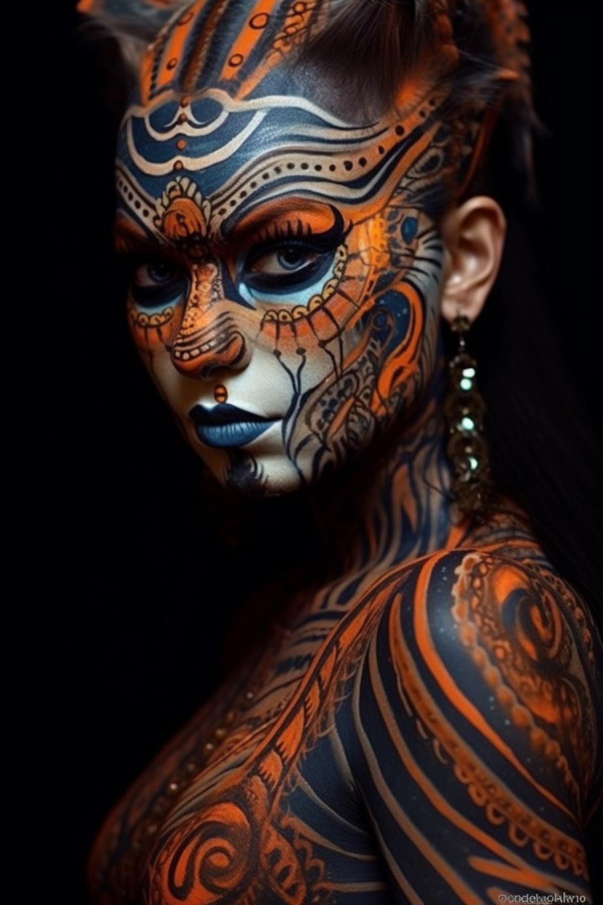 body art, a woman, tiger