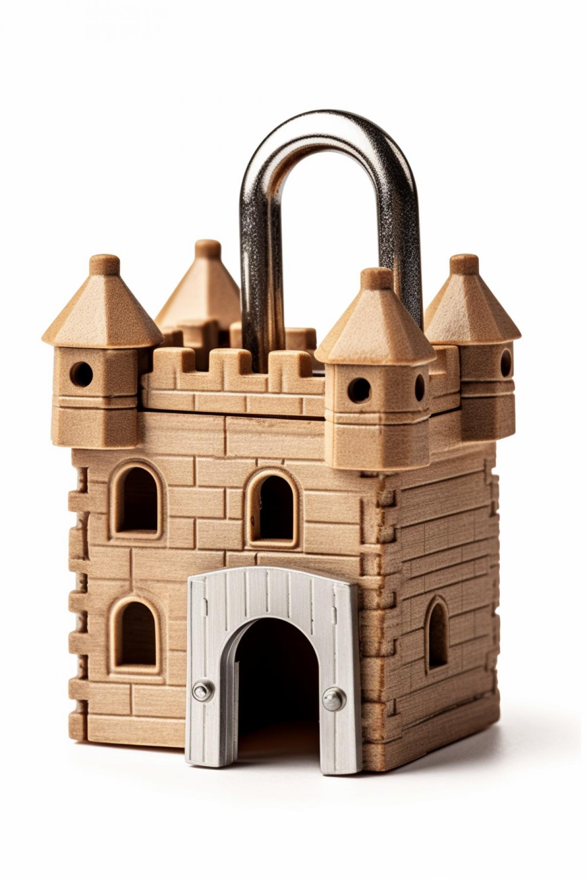 Padlock in the form of a castle house
