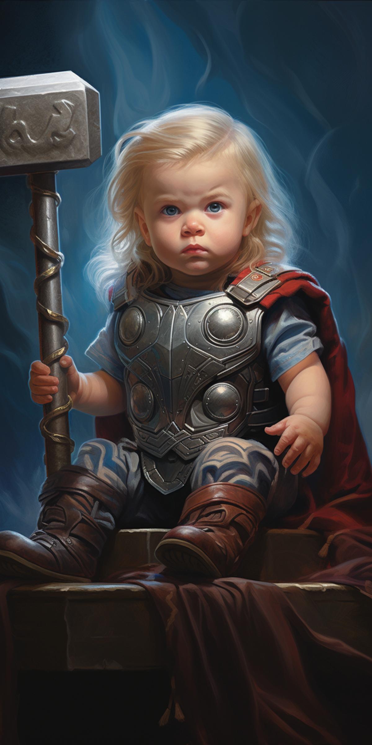 Thor as a baby , realistic image, lots of detail