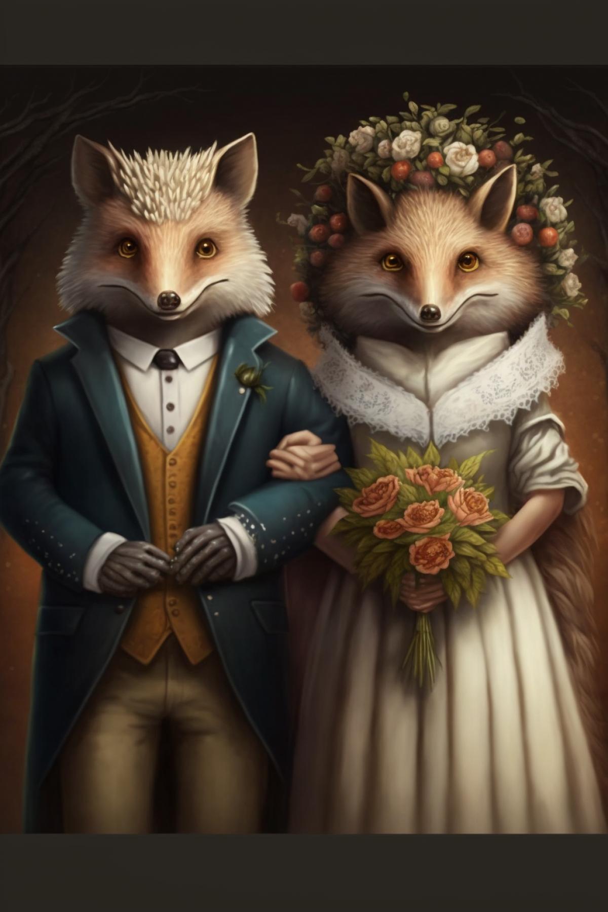 Two little foxes get married
