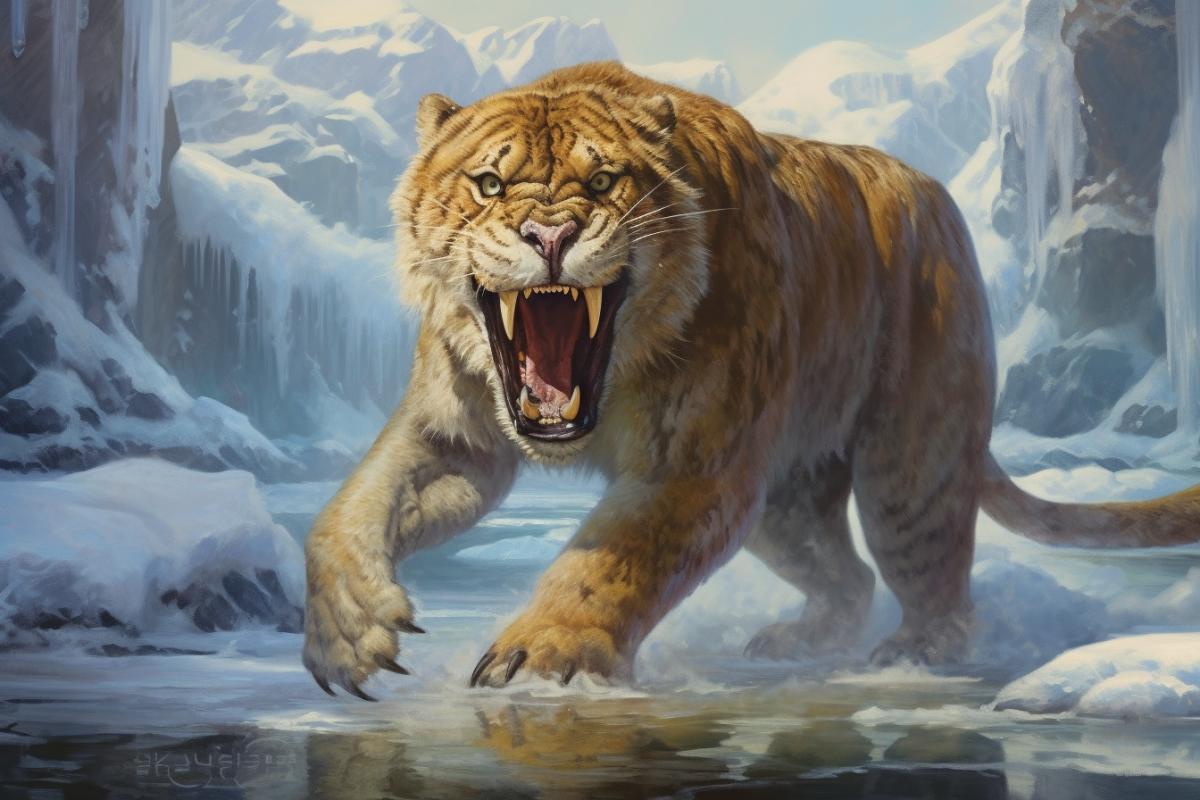 Glacial saber-toothed cave cat ice age