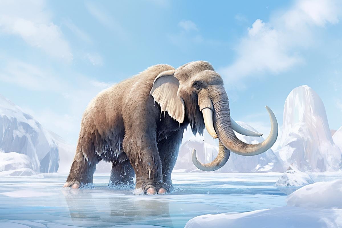 Baby mammoth on an ice floe dancing ice age