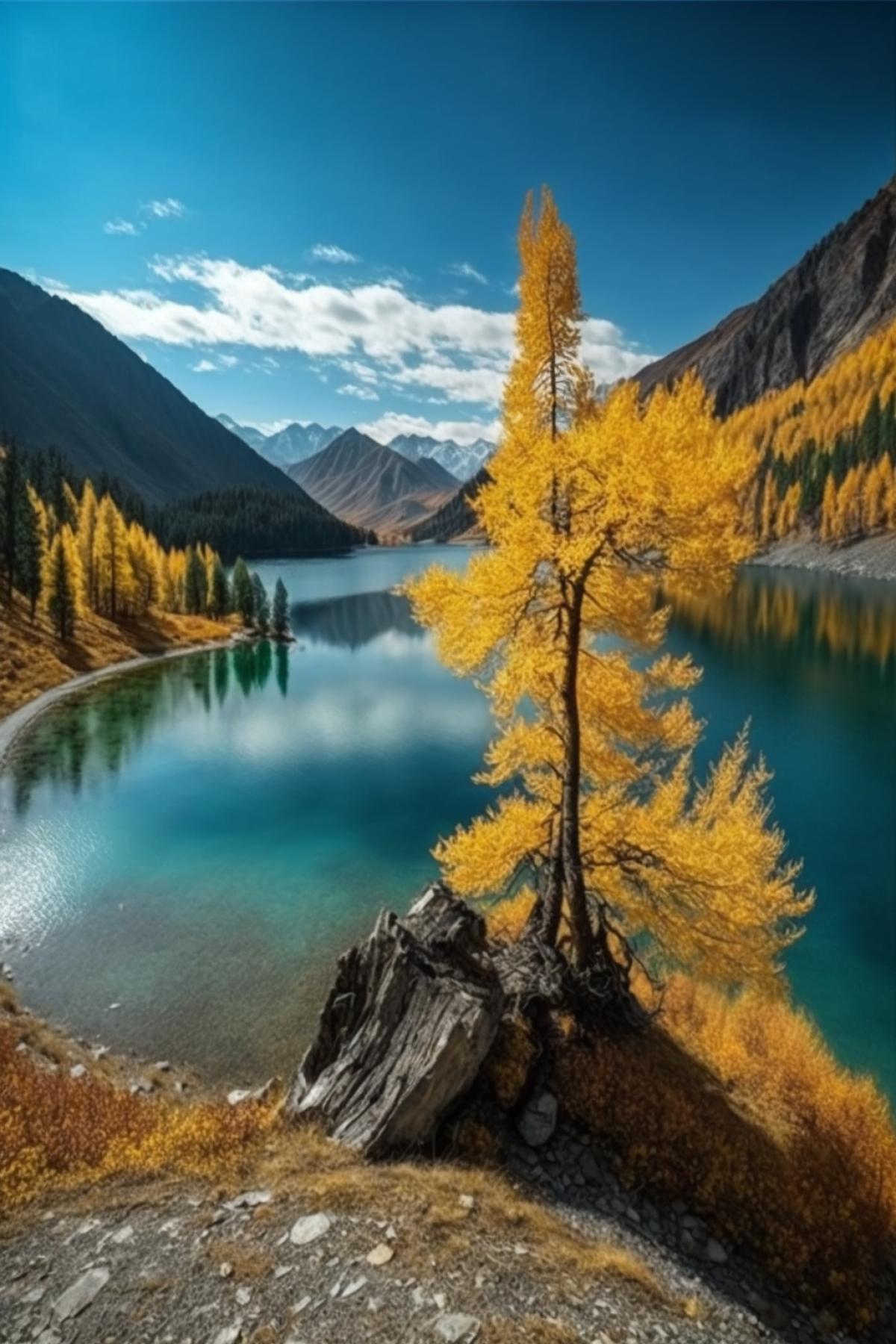 Colorful sunny autumn in the Altai mountains