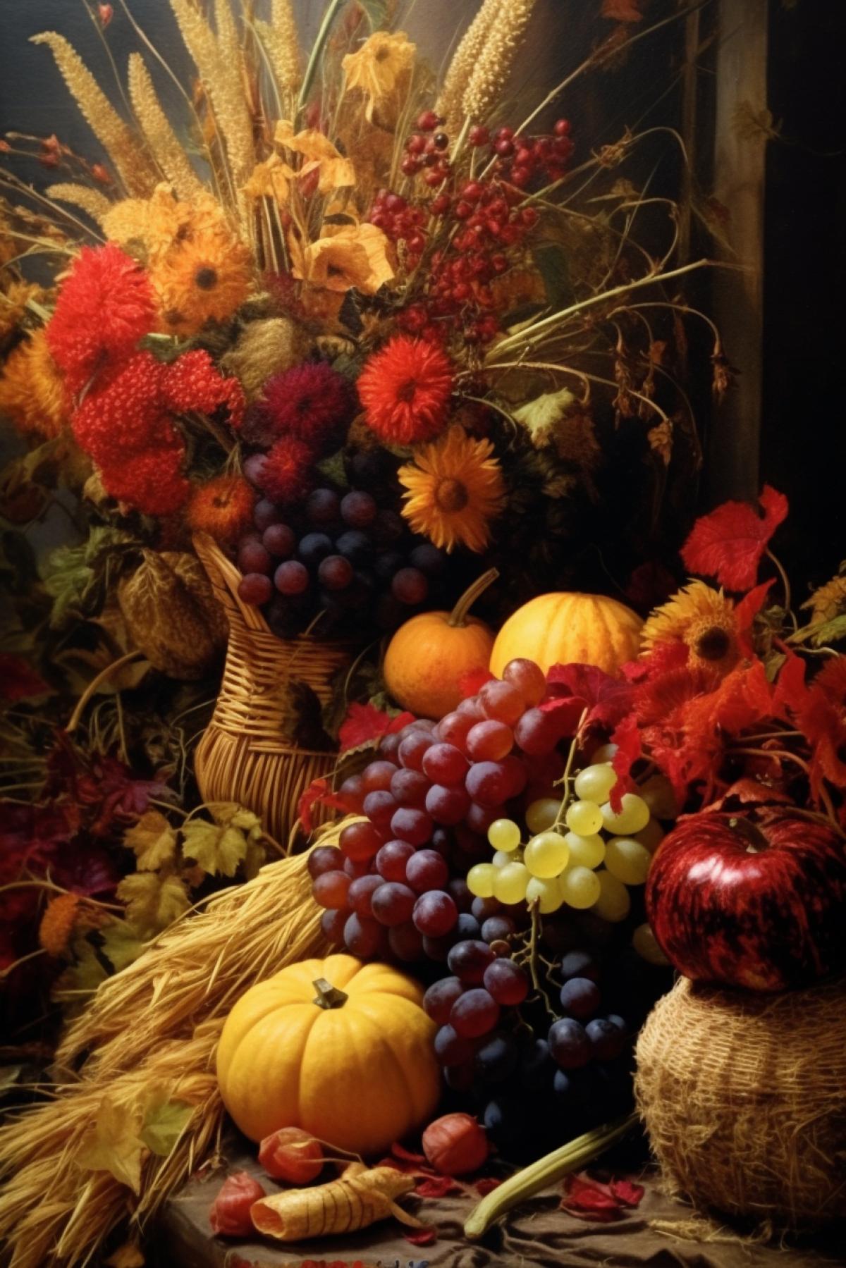 beautiful autumn harvest festival, generous and rich gifts of nature, photorealism