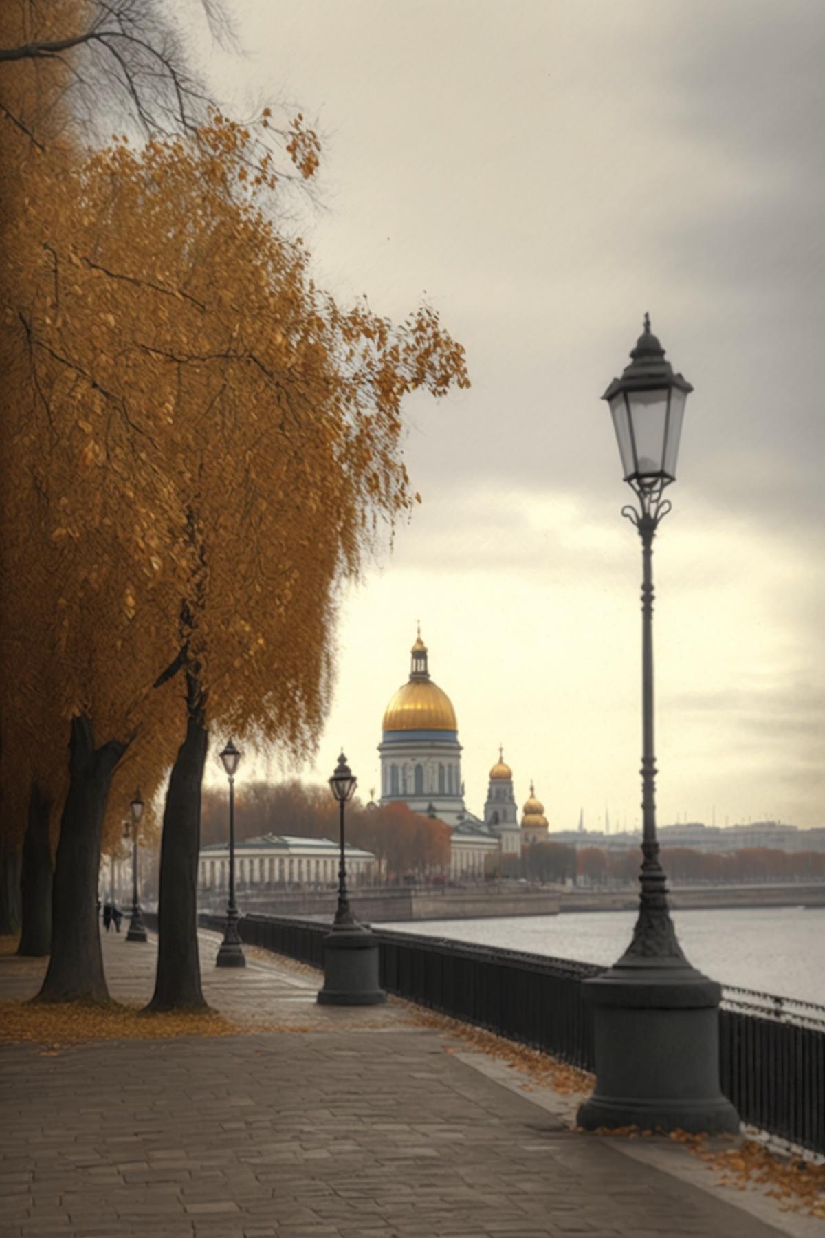 Autumn walk along the embankment of St. Petersburg no people