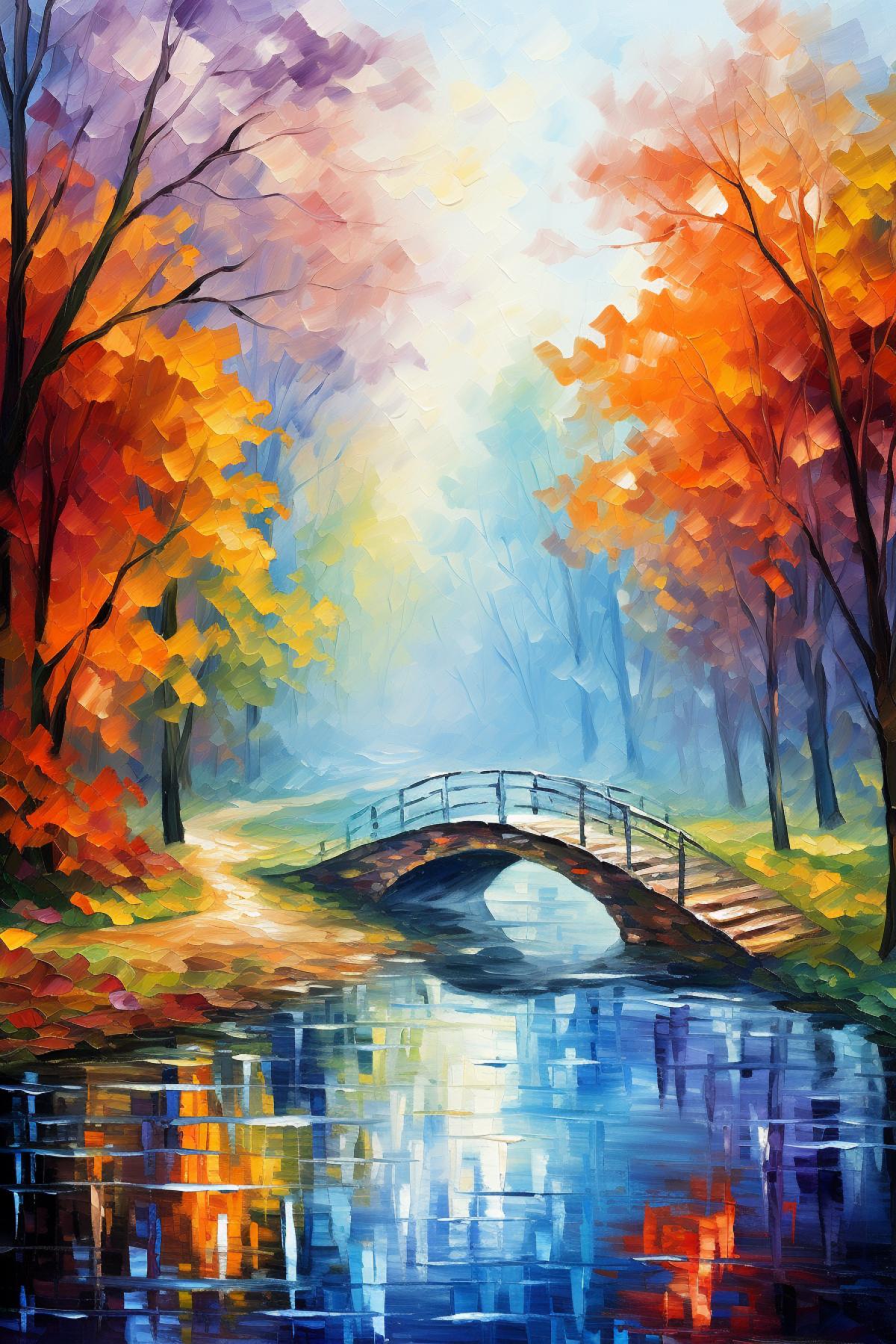 Autumn landscape in the style of Leonid Afremov, oil painting