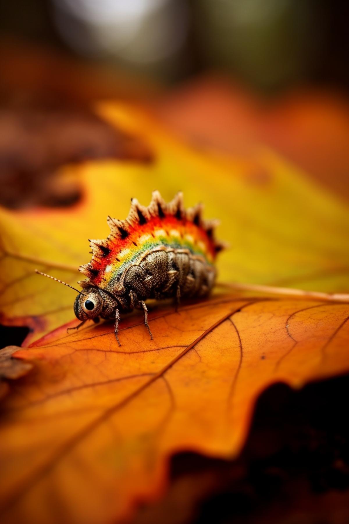 Caterpillar on an autumn leaf