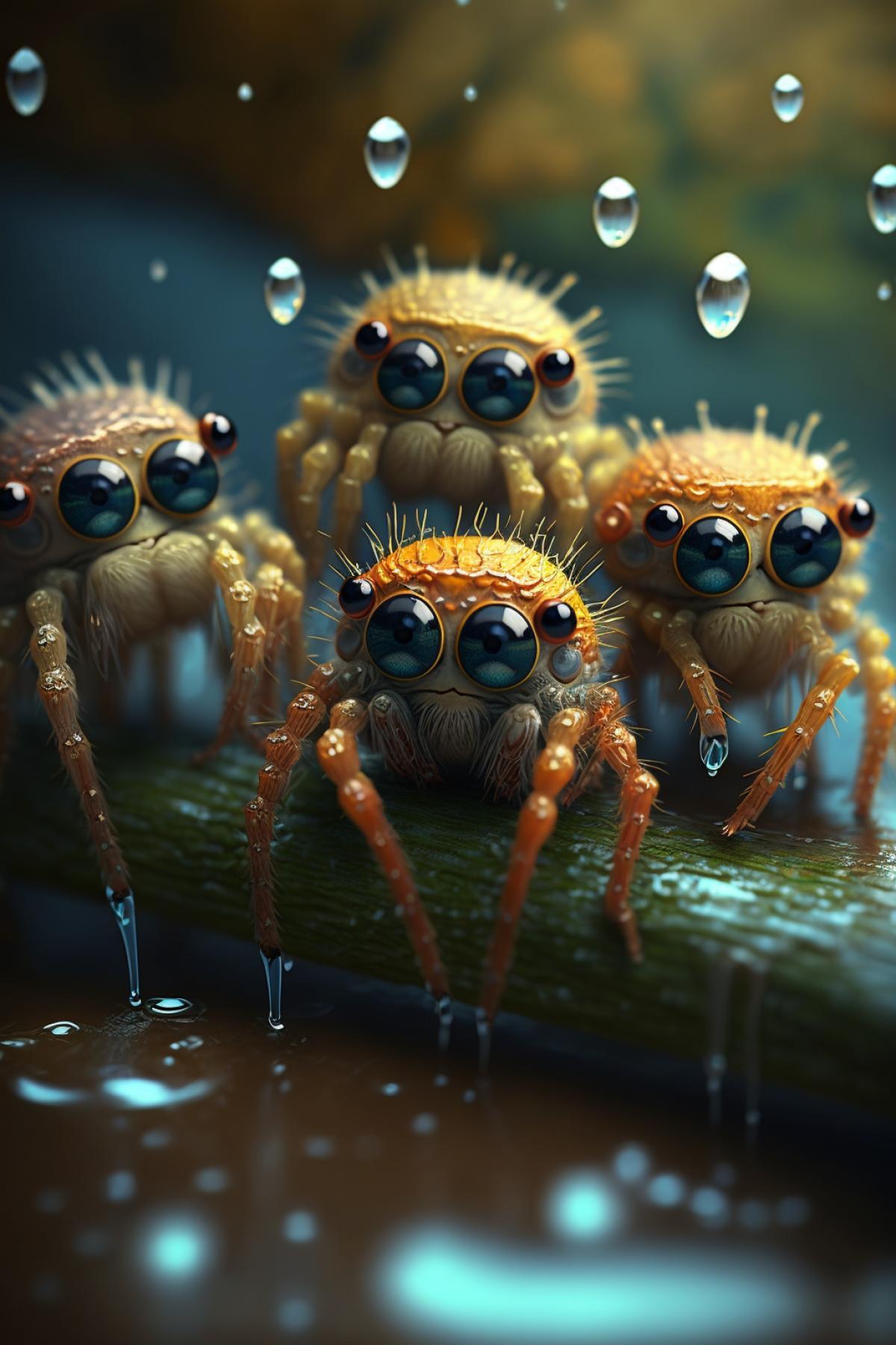 Invasion of cute realistic spiders