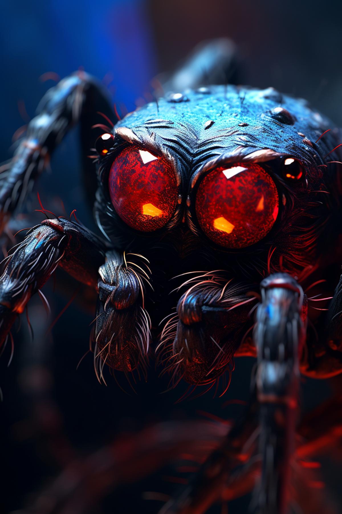 spider detail, macro lens, high details, photorealistic, cinematic lights, luminous eye