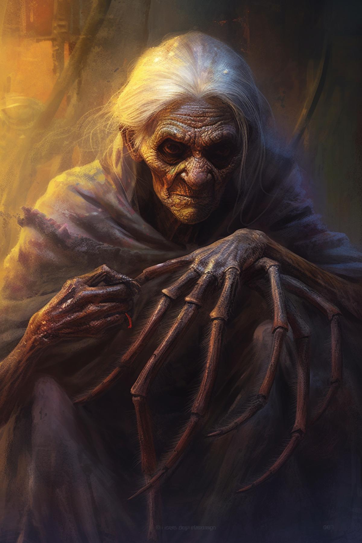 tarantula spider with the face of an old woman, horror, detailed, realistic, background cobweb in a dark corner