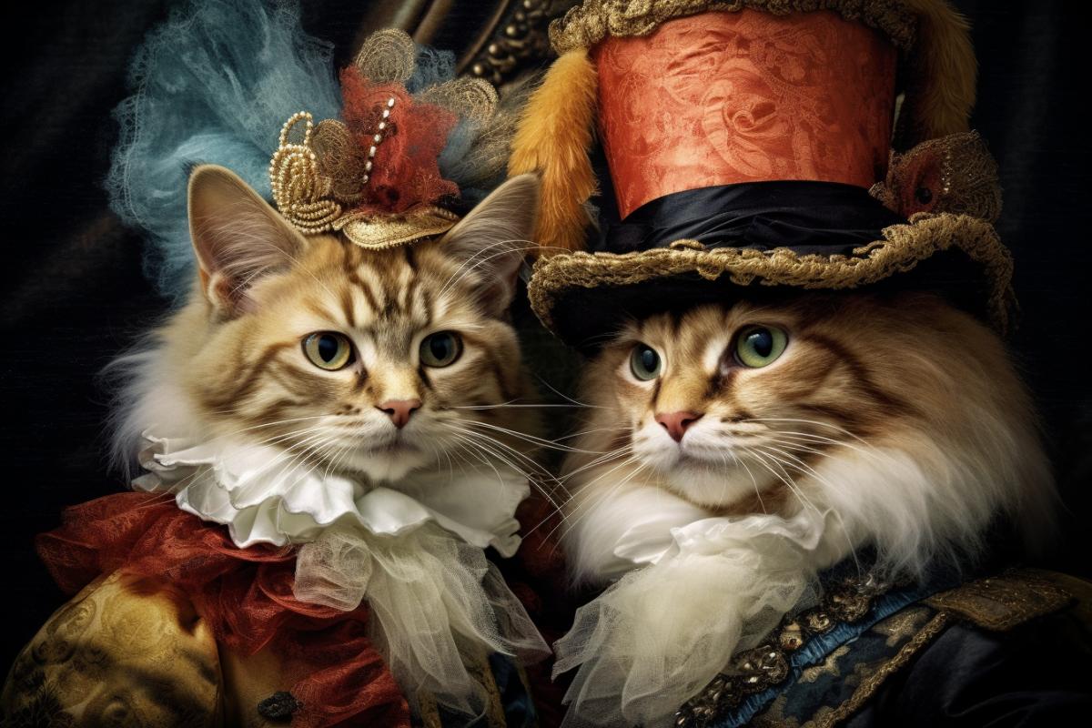 Kittens at the carnival masquerade rococo steampunk