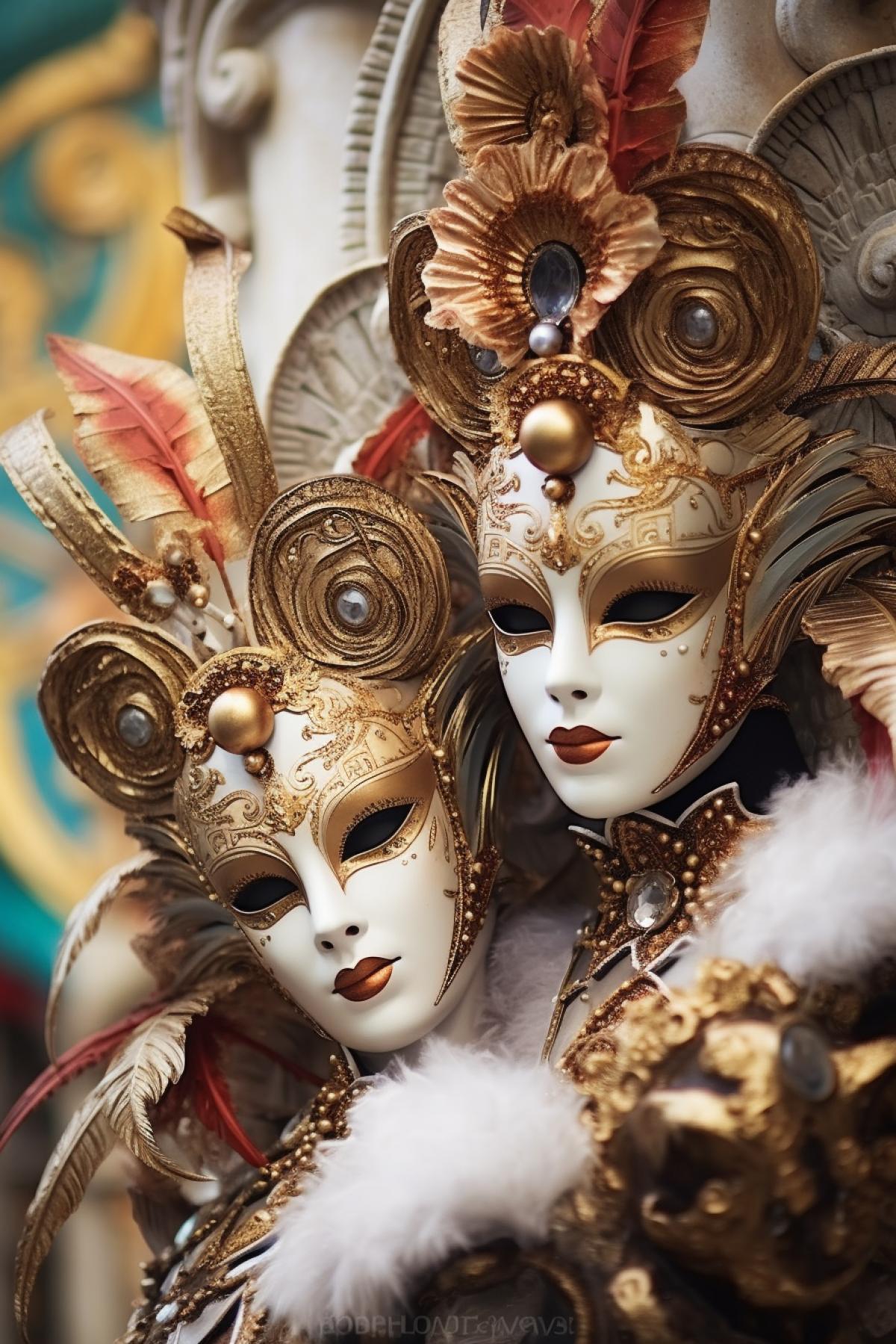 Venice, carnival, masks, art deco style