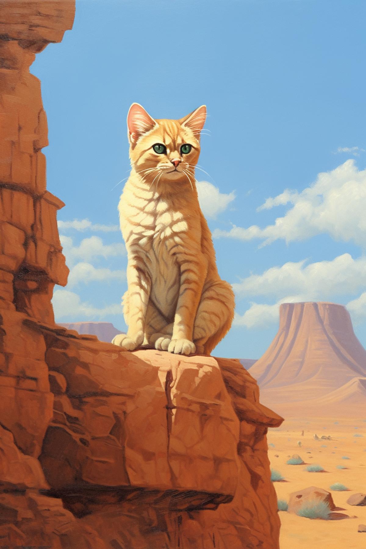 Sand cat in savannah painting