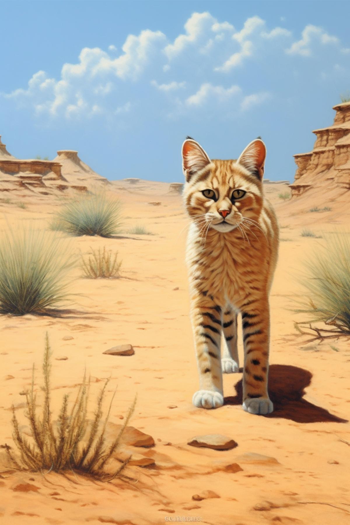 Sand cat in savannah painting