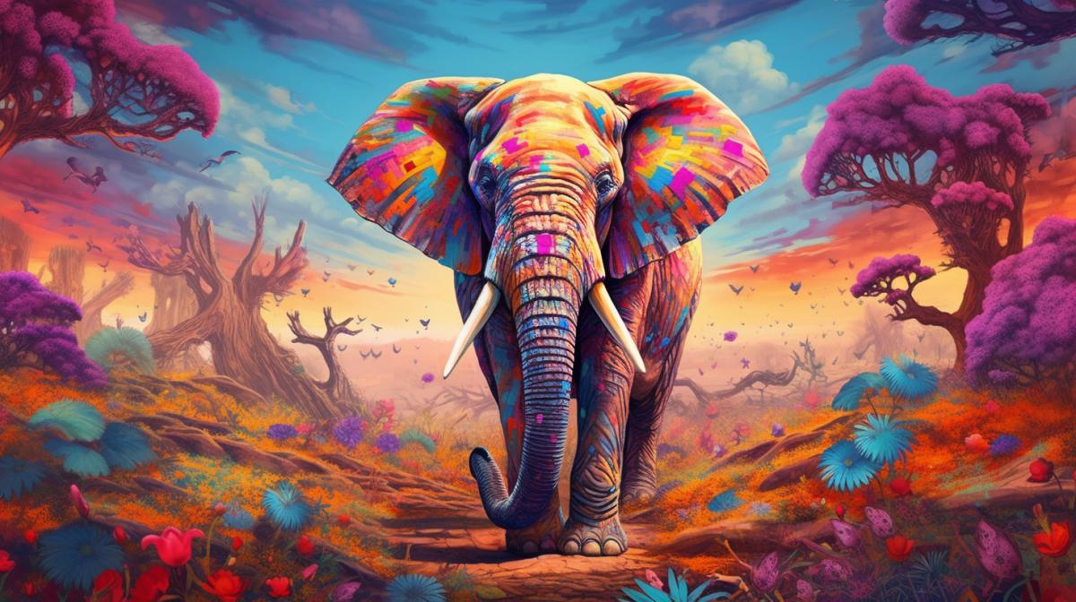 Elephant in the savannah psychedelic