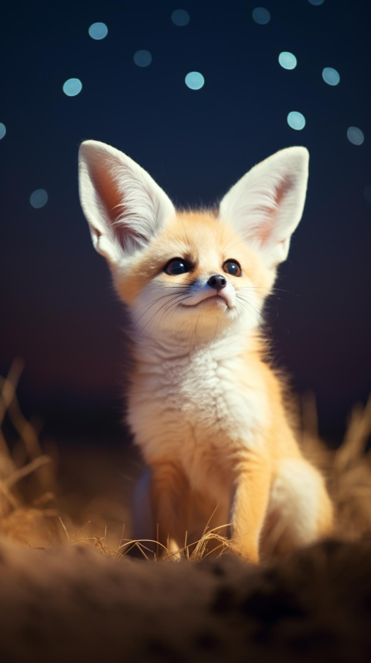 Fennec fox on the background of stargazing in the African savannah, light night, soft diffused moonlight, clear photo, high resolution, depth of field