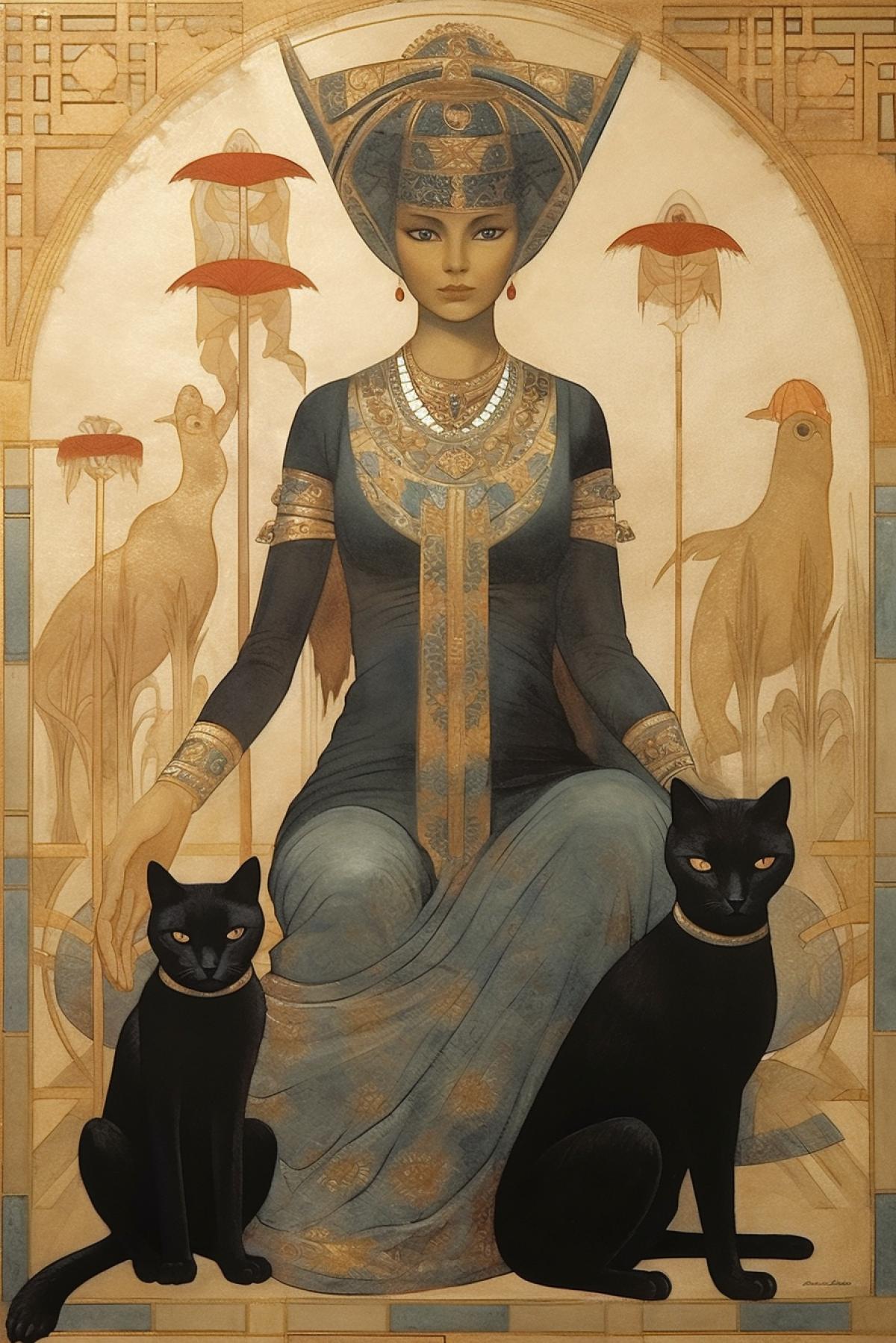 Ancient Egyptian cat goddess Japanese painting